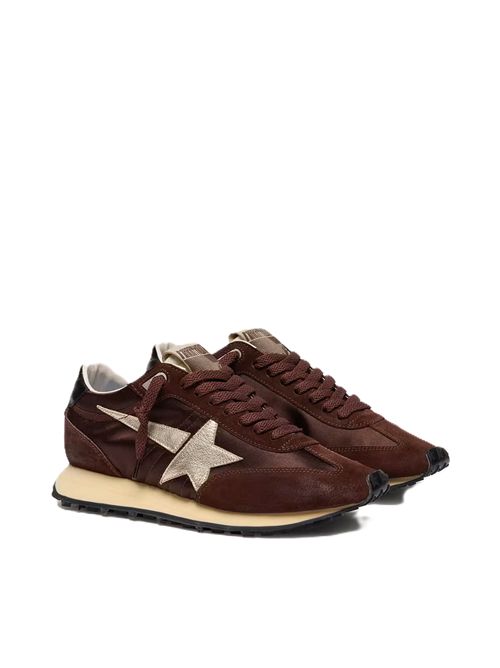 Sneaker Marathon con tomaia in satin color marrone e stella in pelle platino Golden Goose | GMF00683.F007841.55661BROWN/PLATINUM